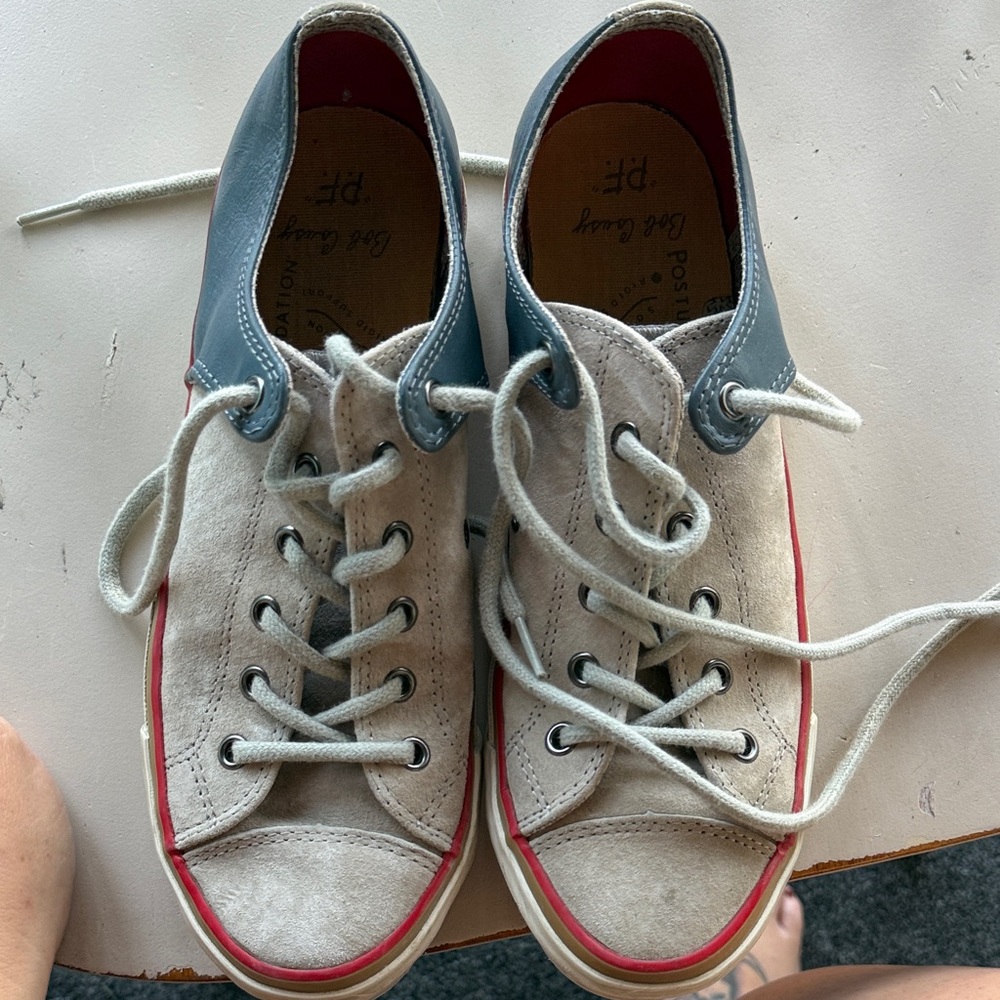 P.F. Flyers Gray and Blue Sneakers with Red Trim